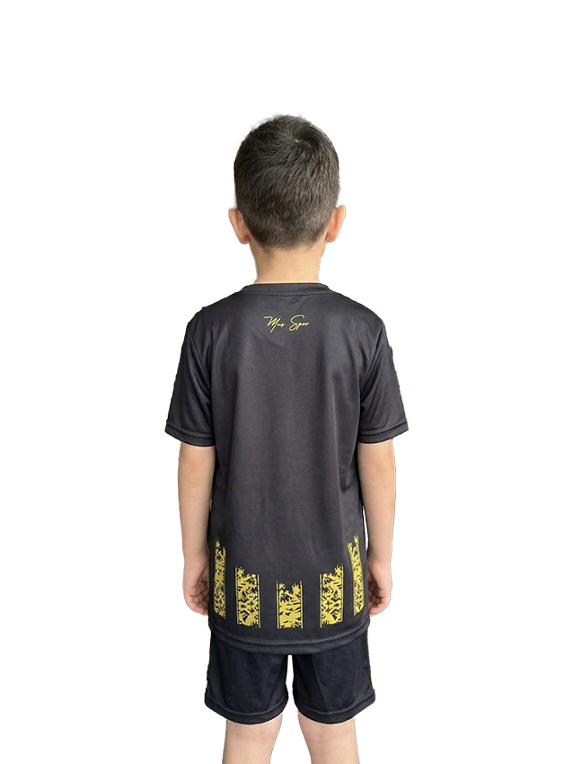 Yeni Sezon Muş Spor Lisanslı Çocuk Forması ve Şort - Siyah/Sarı Özel Desenli